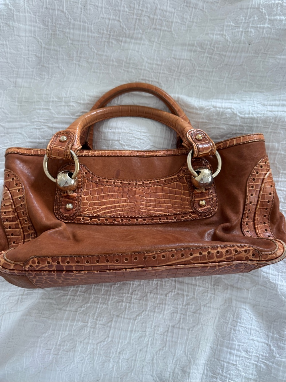 Vintage Celine Boogie Bag - Croc Embossed Leather - Rare Cognac